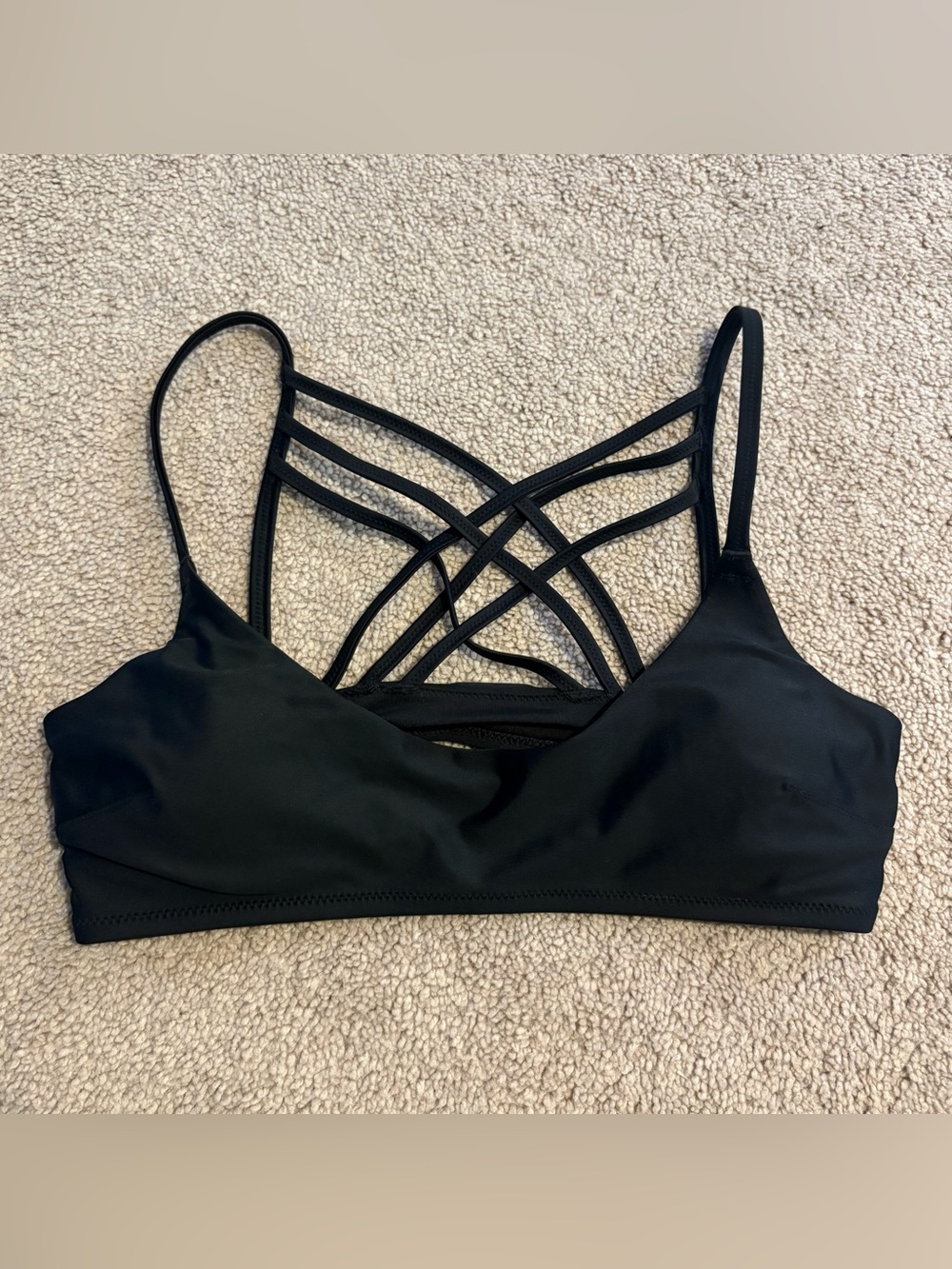 NWT aerie Black Strappy Bikini Top with Crisscross Back Size M